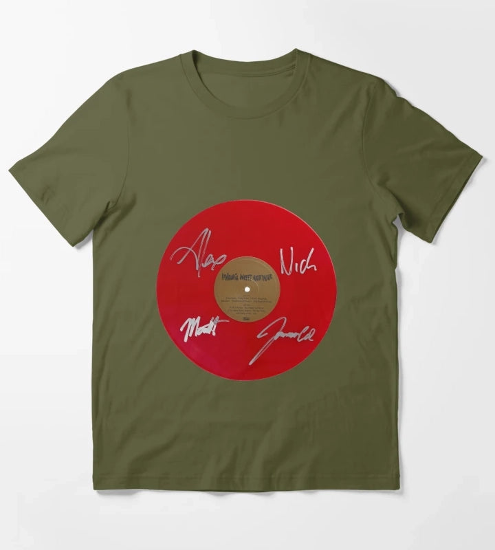 Arctic Monkeys Favourite Worst Nightmare Autographed Red Vinyl Record Artwork T-Shirt Olive Green