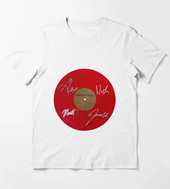 Arctic Monkeys Favourite Worst Nightmare Autographed Red Vinyl Record Artwork T-Shirt White