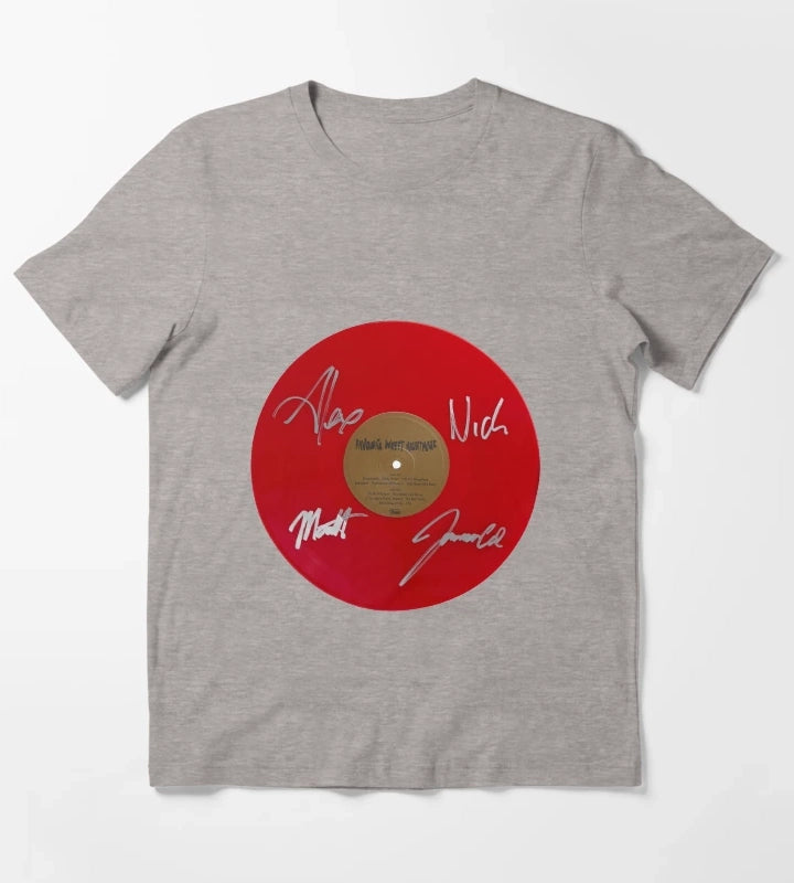 Arctic Monkeys Favourite Worst Nightmare Autographed Red Vinyl Record Artwork T-Shirt Heather Grey