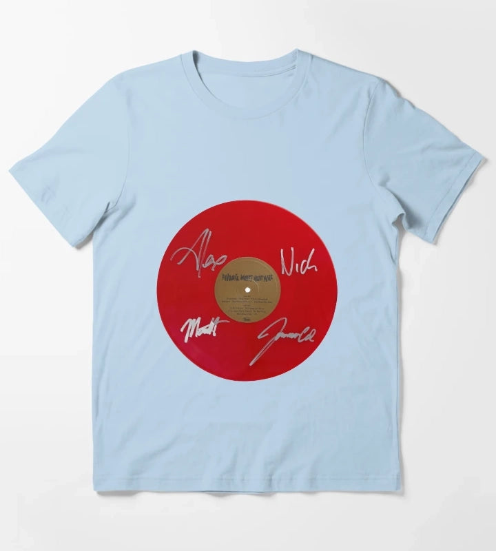 Arctic Monkeys Favourite Worst Nightmare Autographed Red Vinyl Record Artwork T-Shirt Sky Blue