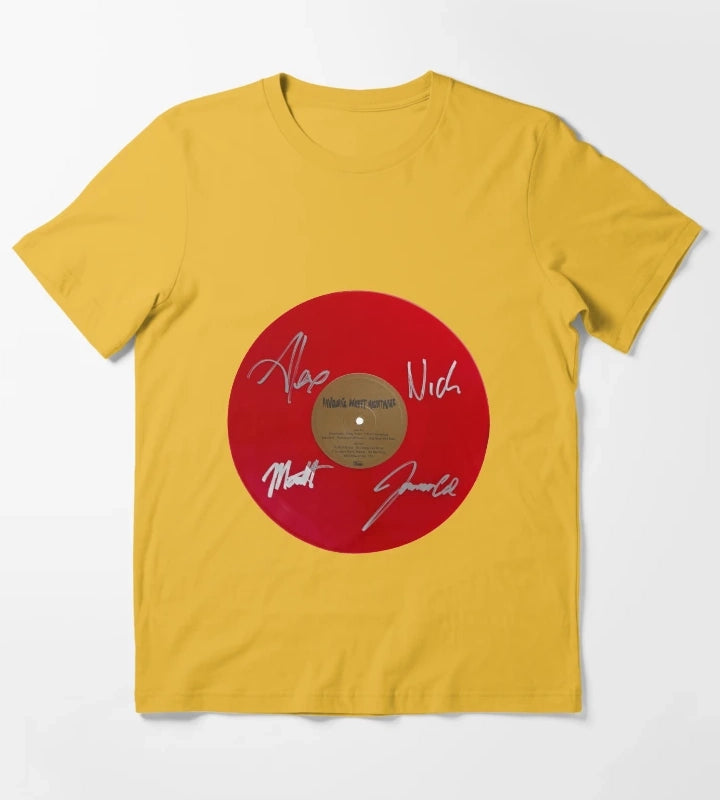 Arctic Monkeys Favourite Worst Nightmare Autographed Red Vinyl Record Artwork T-Shirt Yellow