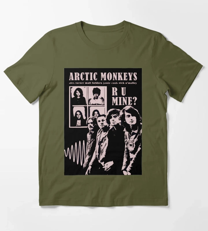 Arctic Monkeys Ru Mine Band Members Design T-Shirt Olive Green