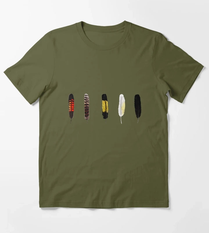 Australian Bird Feathers T-Shirt Olive Green