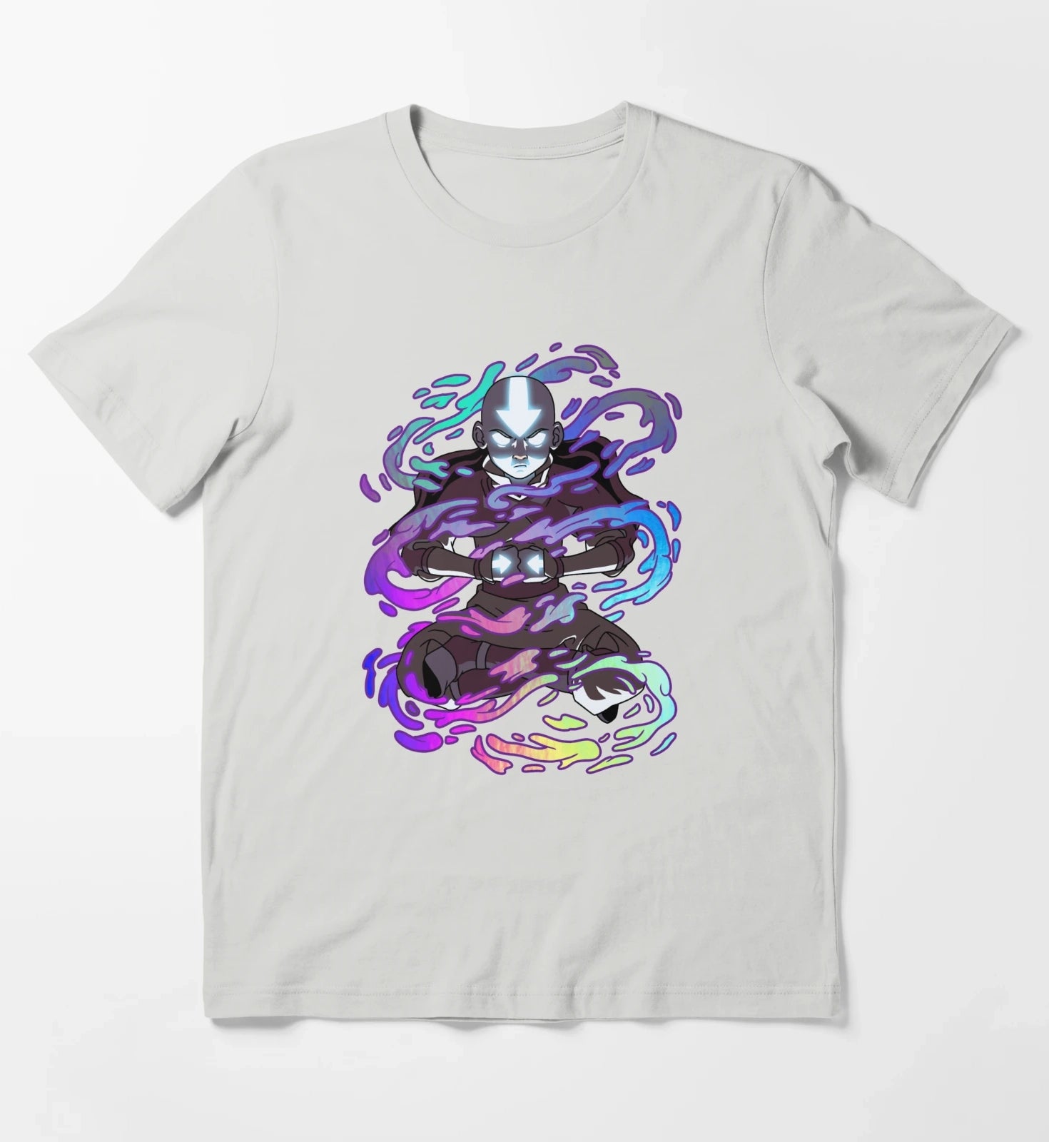 Avatar The Last Airbender Aang Elements Rainbow Foil T-Shirt Light Grey