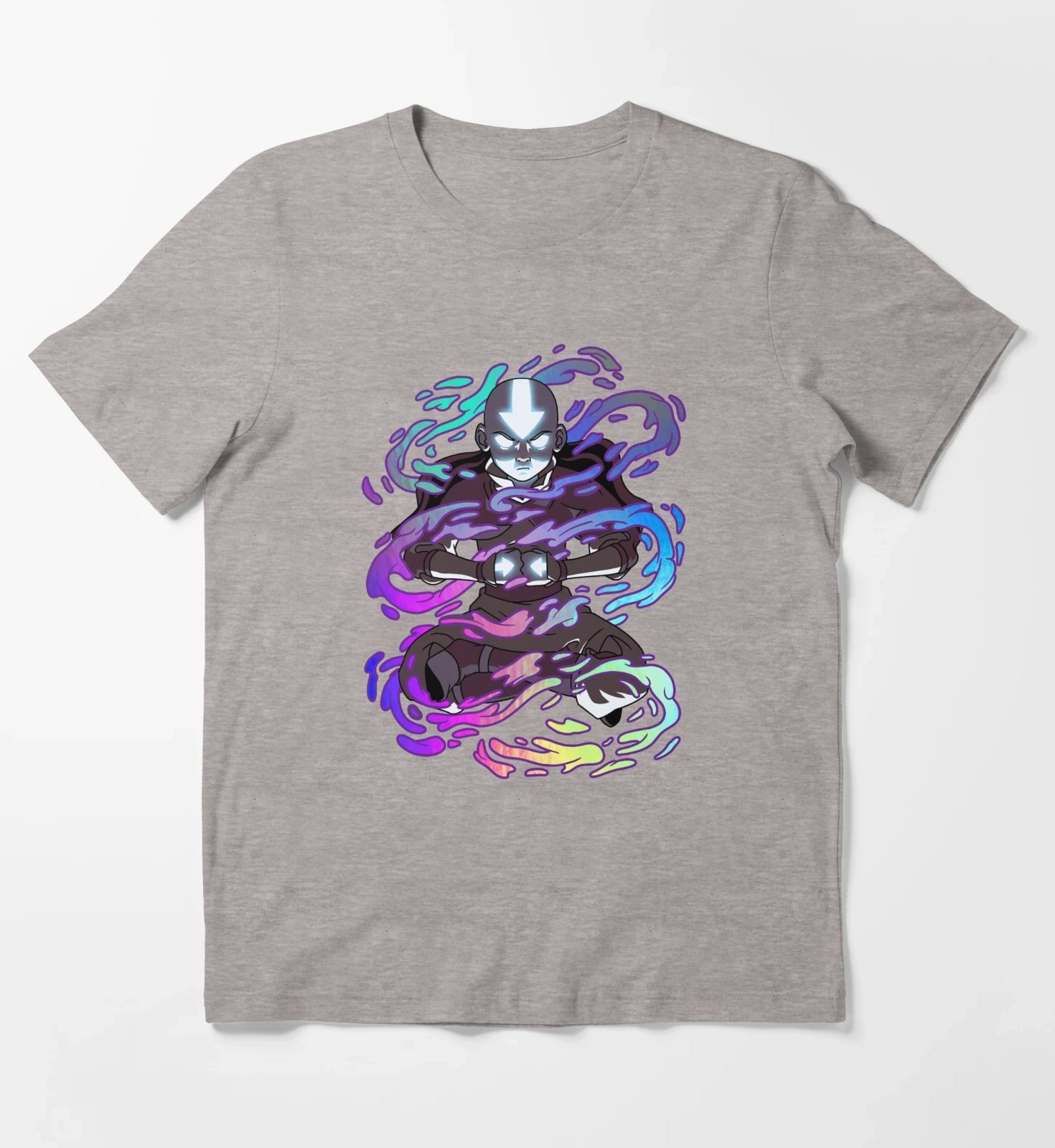 Avatar The Last Airbender Aang Elements Rainbow Foil T-Shirt Heather Grey