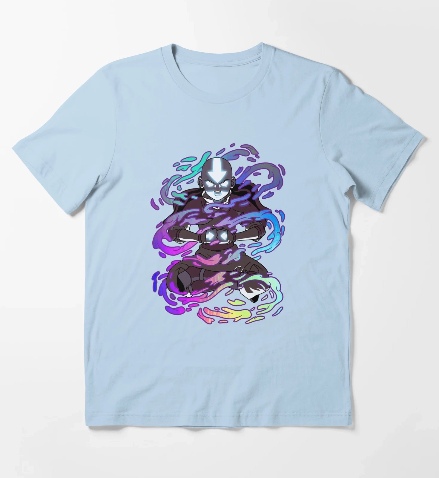 Avatar The Last Airbender Aang Elements Rainbow Foil T-Shirt Sky Blue