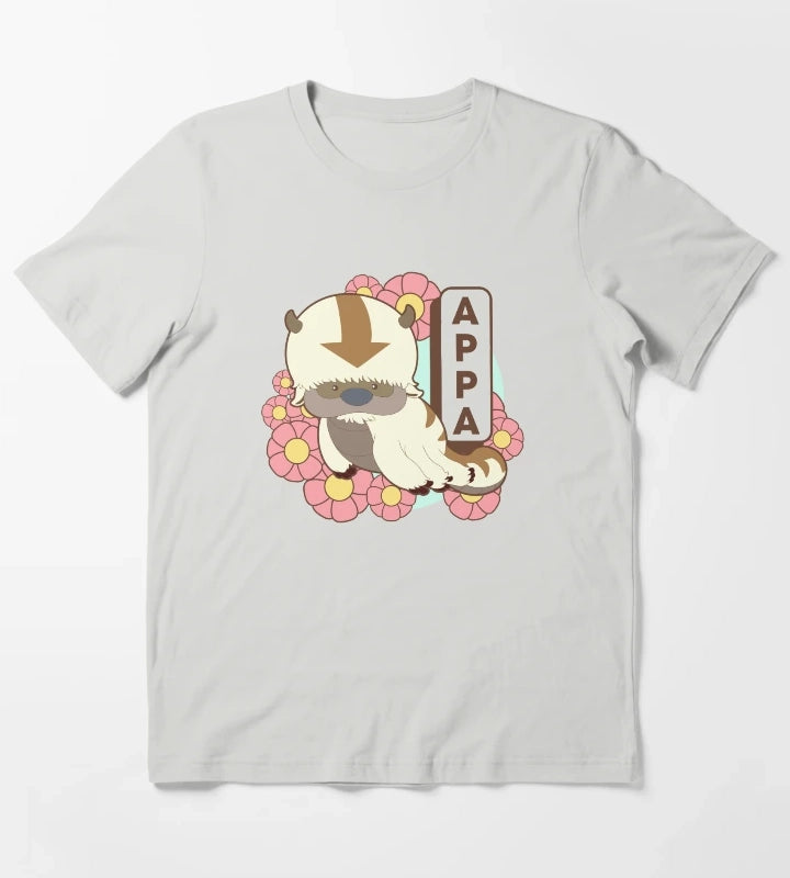 Avatar The Last Airbender Appa Floral Poster T-Shirt Light Grey