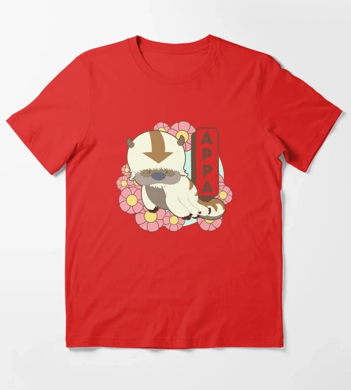 Avatar The Last Airbender Appa Floral Poster T-Shirt Red