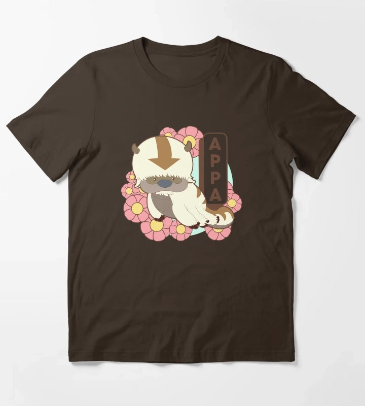 Avatar The Last Airbender Appa Floral Poster T-Shirt Brown