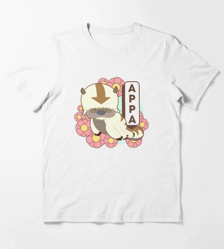 Avatar The Last Airbender Appa Floral Poster T-Shirt White