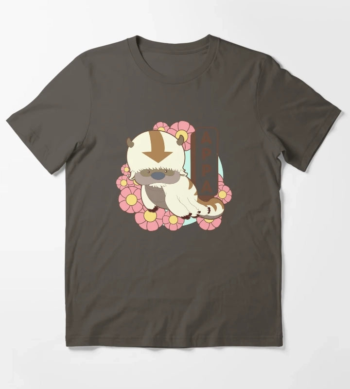 Avatar The Last Airbender Appa Floral Poster T-Shirt Dark Grey
