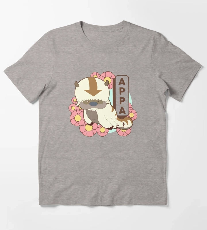 Avatar The Last Airbender Appa Floral Poster T-Shirt Heather Grey