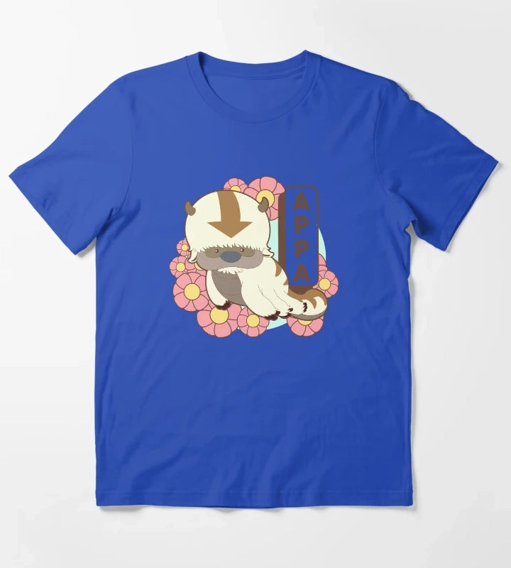 Avatar The Last Airbender Appa Floral Poster T-Shirt Blue