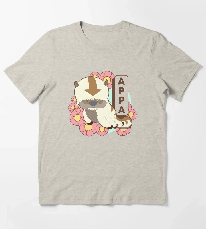 Avatar The Last Airbender Appa Floral Poster T-Shirt Cream