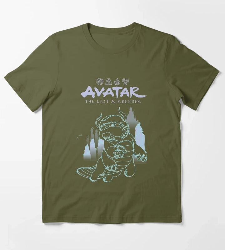 Avatar The Last Airbender Appa Line Art T-Shirt Olive Green