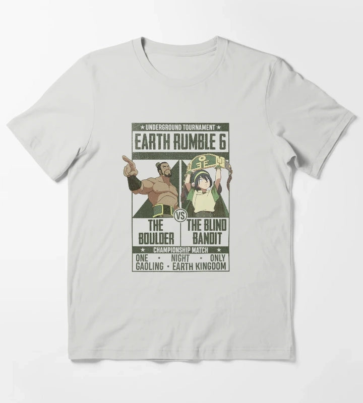 Avatar The Last Airbender Boulder VS Blind Bandit Poster T-Shirt Light Grey