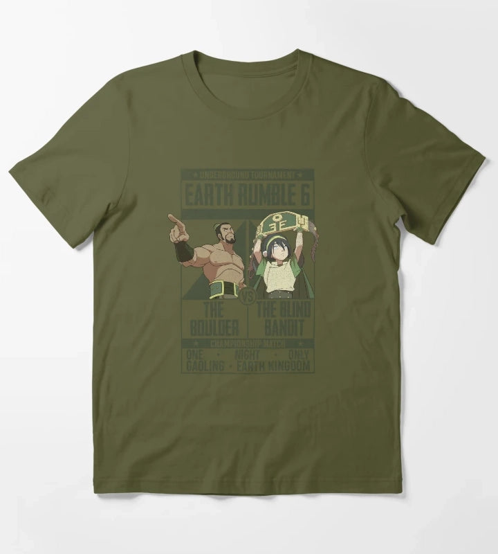 Avatar The Last Airbender Boulder VS Blind Bandit Poster T-Shirt Olive Green