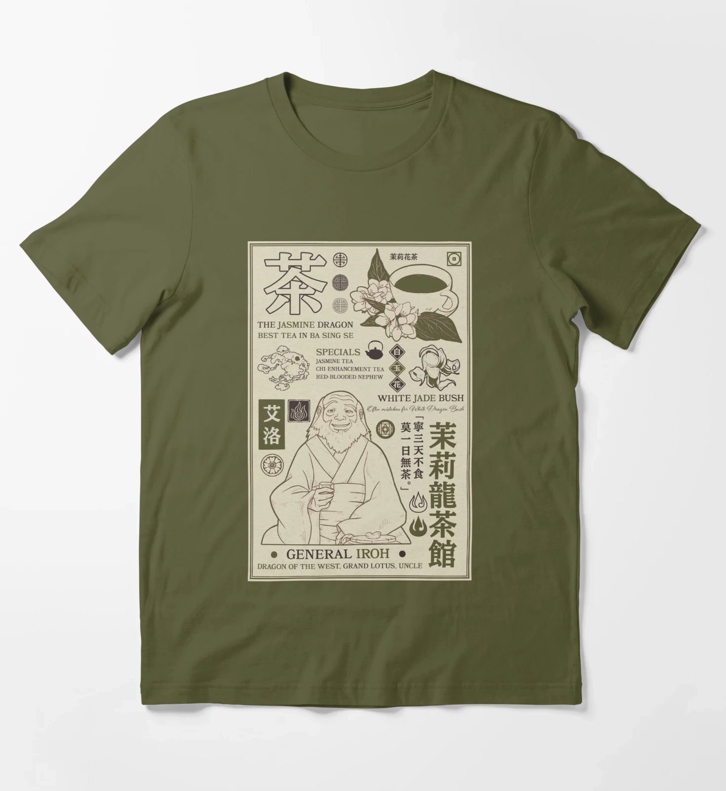 Avatar The Last Airbender General Iroh Info Poster T-Shirt Olive Green