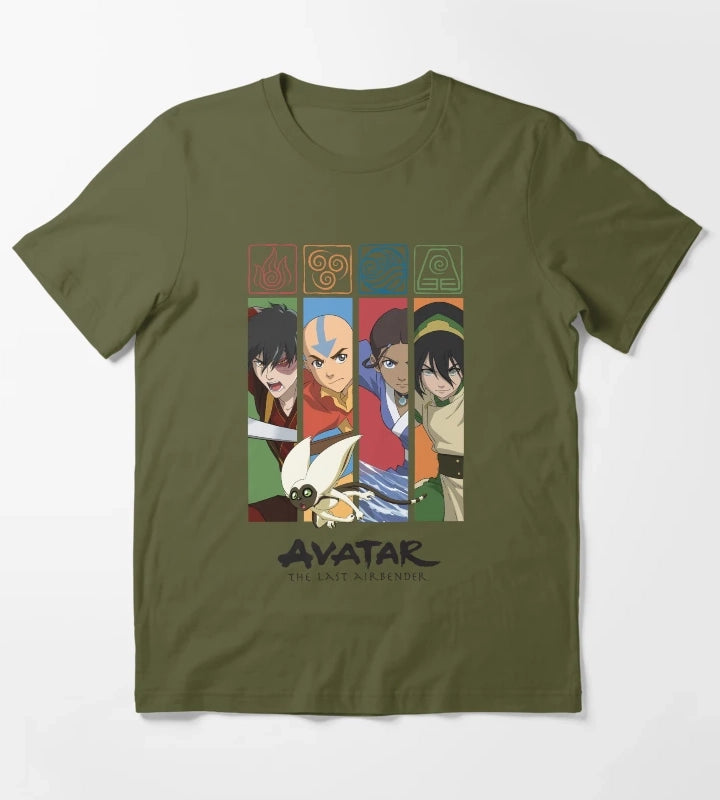Avatar The Last Airbender Group Character Panels T-Shirt Olive Green