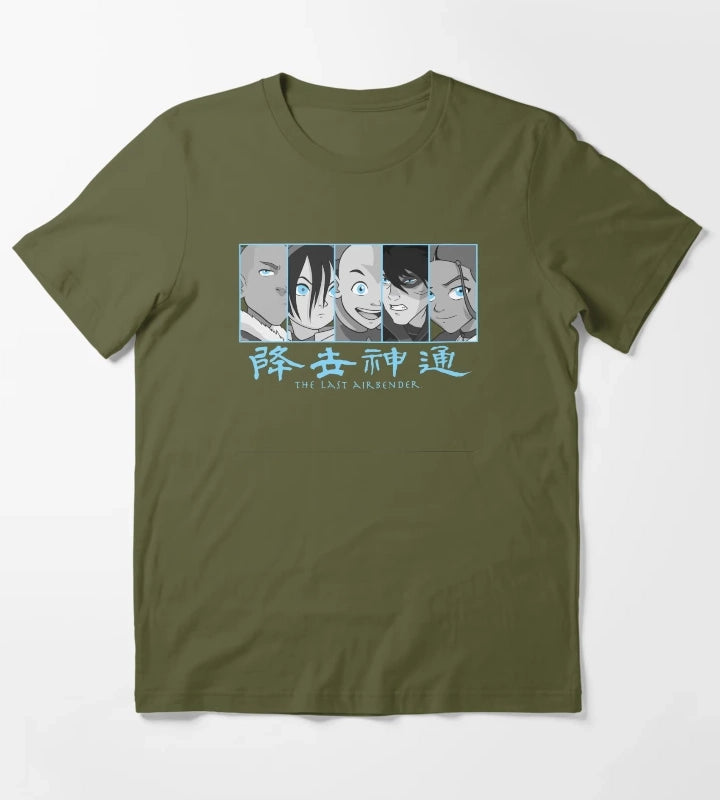 Avatar The Last Airbender Kanji Group Panels T-Shirt Olive Green