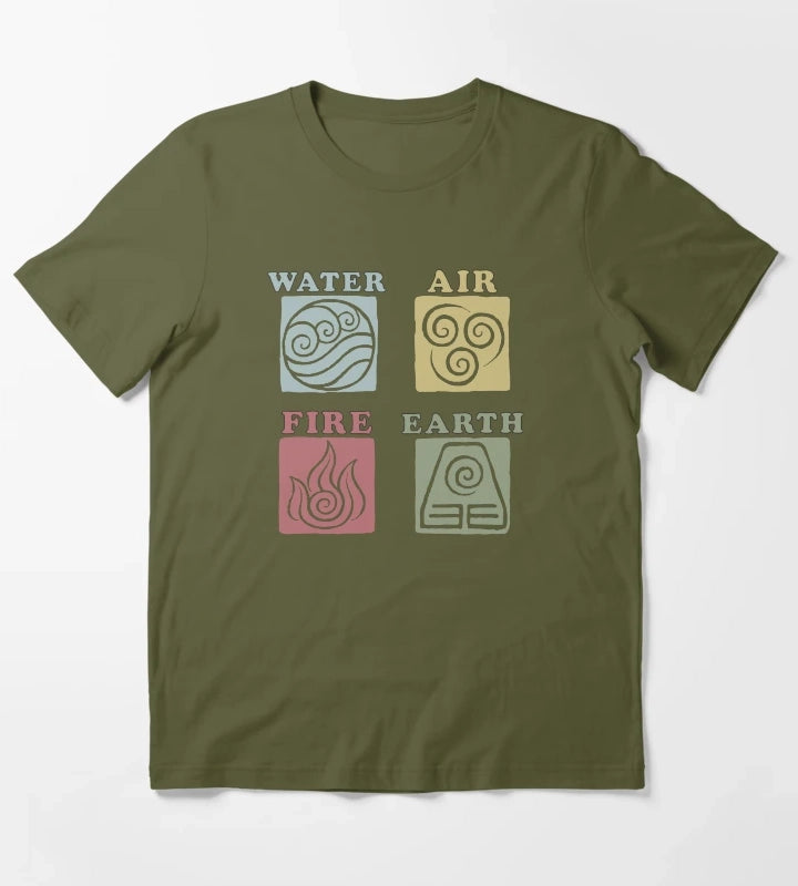 Avatar The Last Airbender Natural Elements Box Up Sketch T-Shirt Olive Green