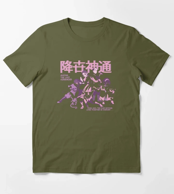 Avatar The Last Airbender Pastel Kanji Group Shot T-Shirt Olive Green
