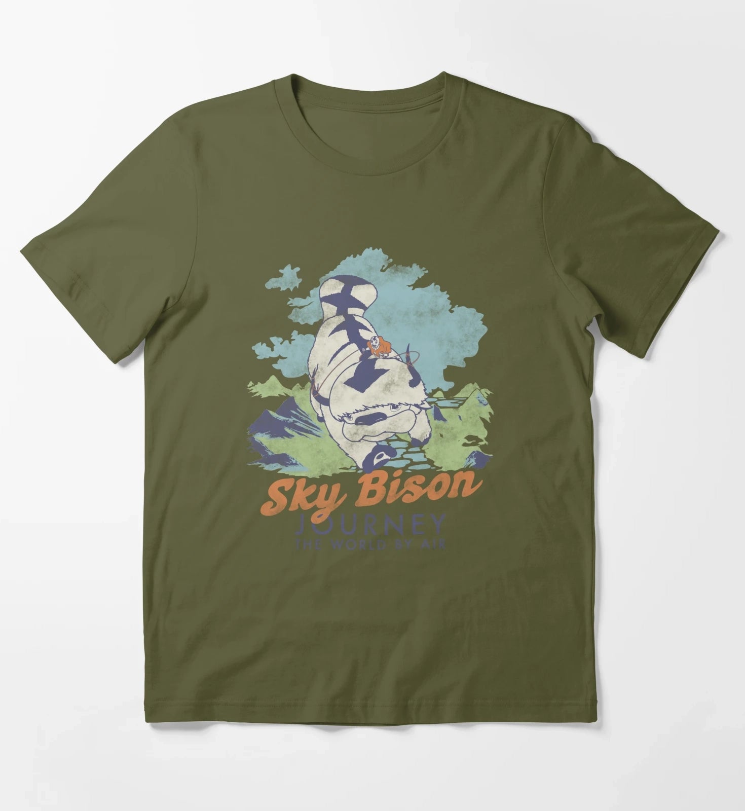Avatar The Last Airbender Sky Bison Journey The World T-Shirt Olive Green