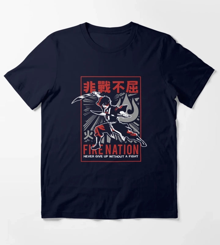 Avatar The Last Airbender Zuko Fire Nation Never Give Up T-Shirt Navy