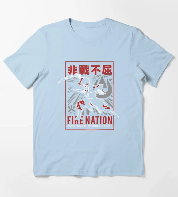 Avatar The Last Airbender Zuko Fire Nation Never Give Up T-Shirt Sky Blue
