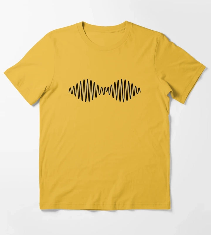 BLACK monkeys curved lines T-Shirt Yellow