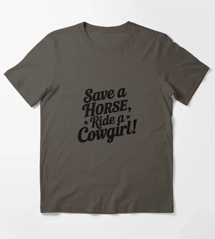 Bachelorette Party Gift Save a Horse Ride a Cowgirl Country Design T-Shirt Dark Grey