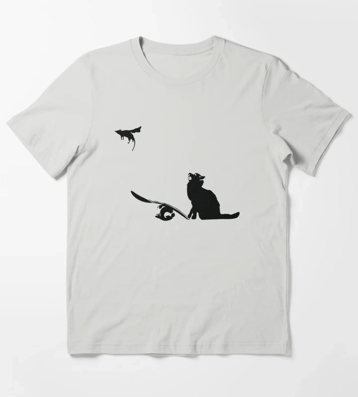 Banksy Cat And Super Mouse T-Shirt Light Grey