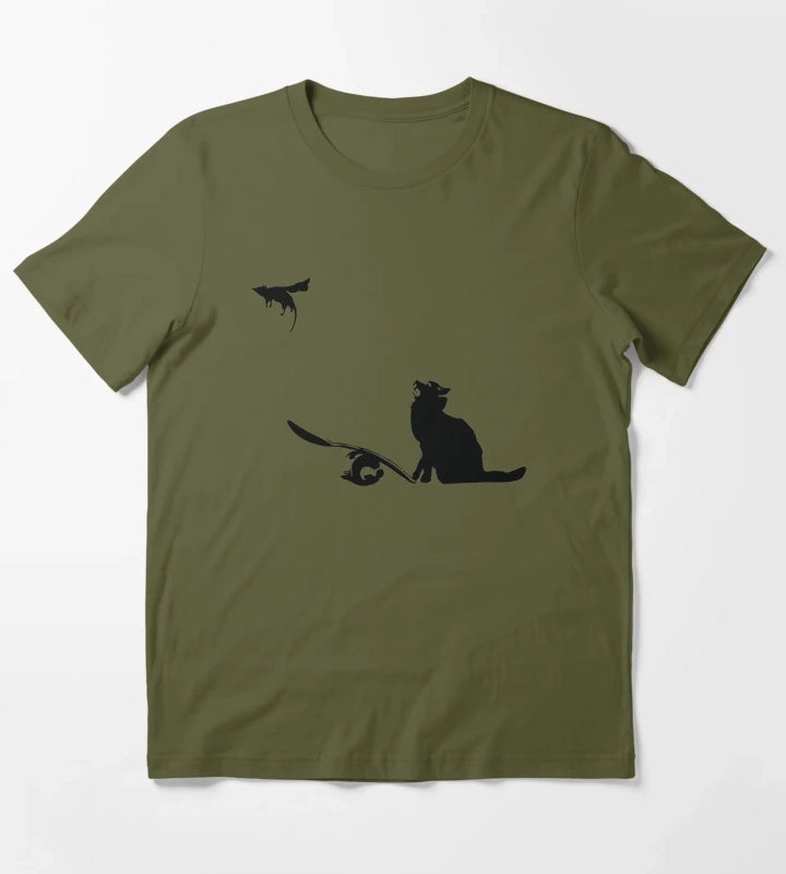 Banksy Cat And Super Mouse T-Shirt Olive Green