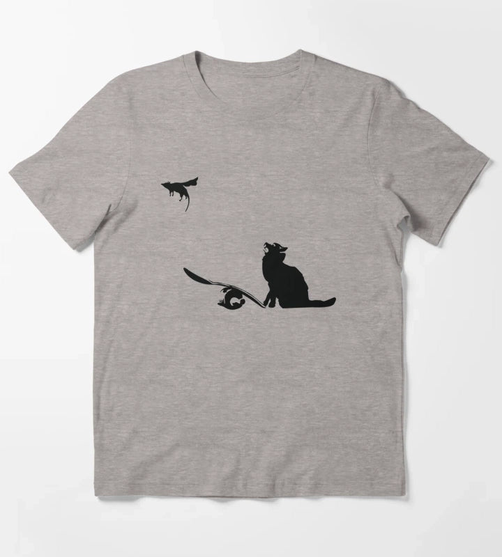 Banksy Cat And Super Mouse T-Shirt Heather Grey