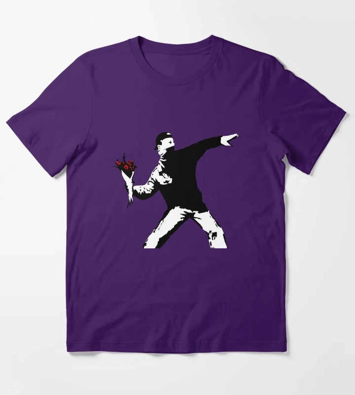 Banksy Flower Thrower T-Shirt Purple