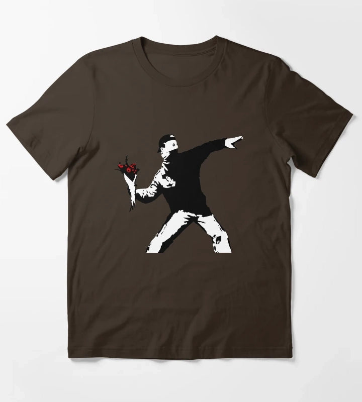 Banksy Flower Thrower T-Shirt Brown