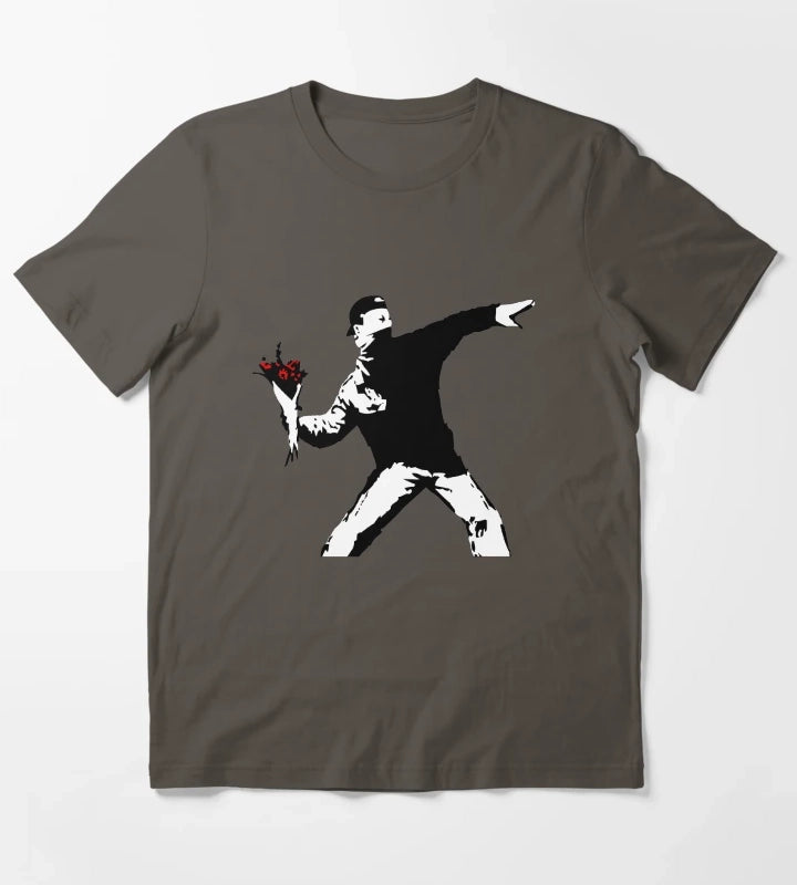 Banksy Flower Thrower T-Shirt Dark Grey
