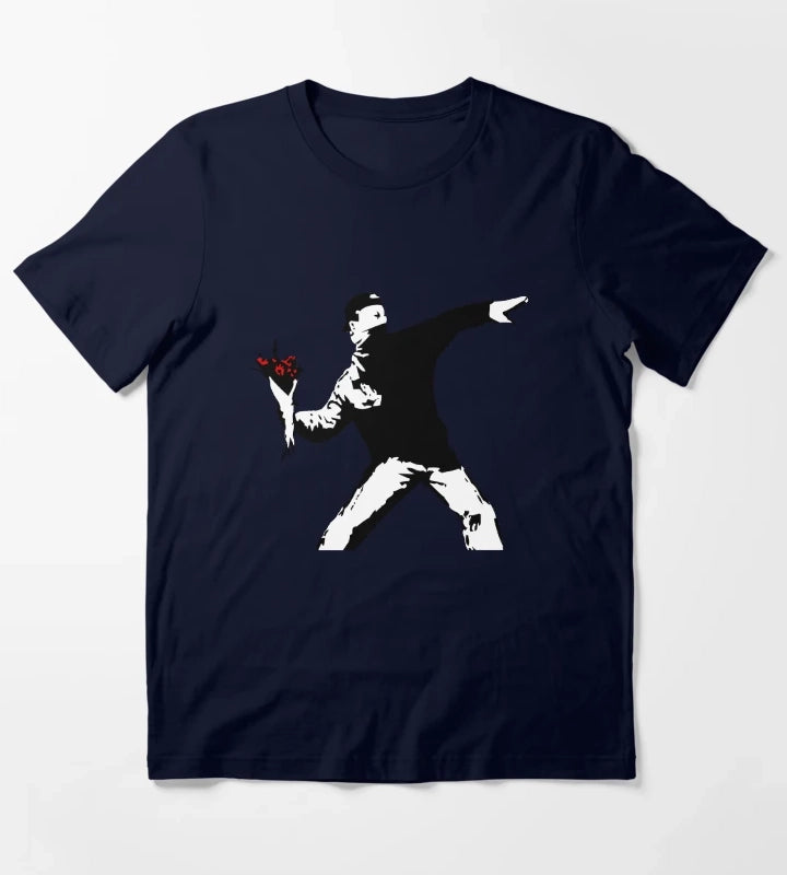 Banksy Flower Thrower T-Shirt Navy