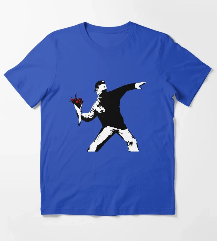 Banksy Flower Thrower T-Shirt Blue