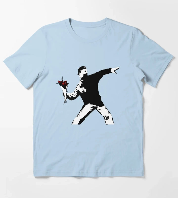 Banksy Flower Thrower T-Shirt Sky Blue