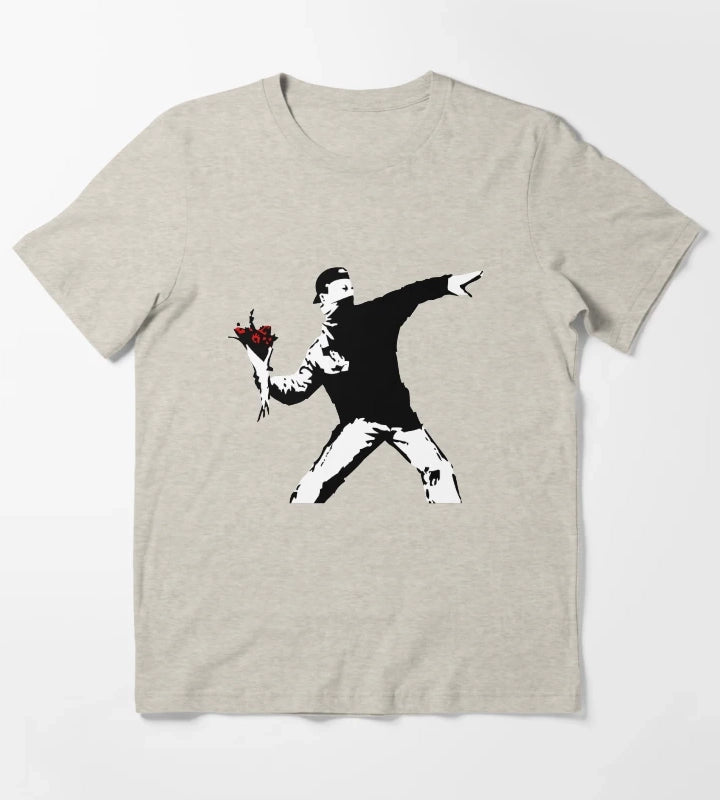 Banksy Flower Thrower T-Shirt Cream
