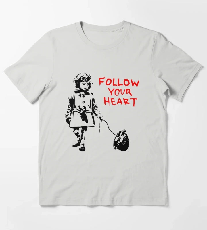 Banksy Follow Your Heart T-Shirt Light Grey
