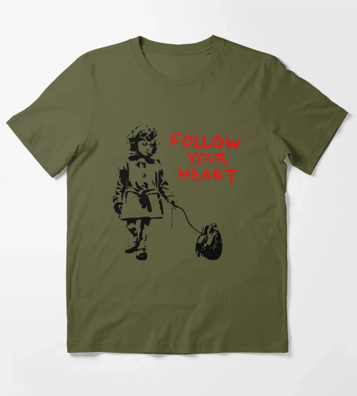 Banksy Follow Your Heart T-Shirt Olive Green