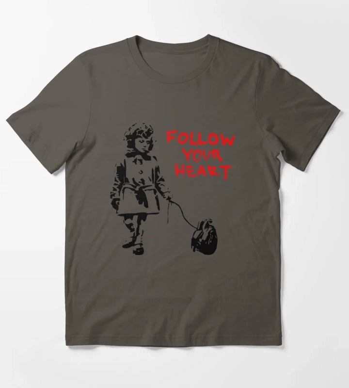 Banksy Follow Your Heart T-Shirt Dark Grey
