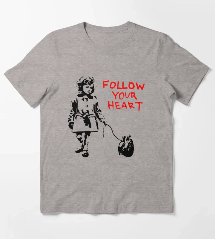 Banksy Follow Your Heart T-Shirt Heather Grey