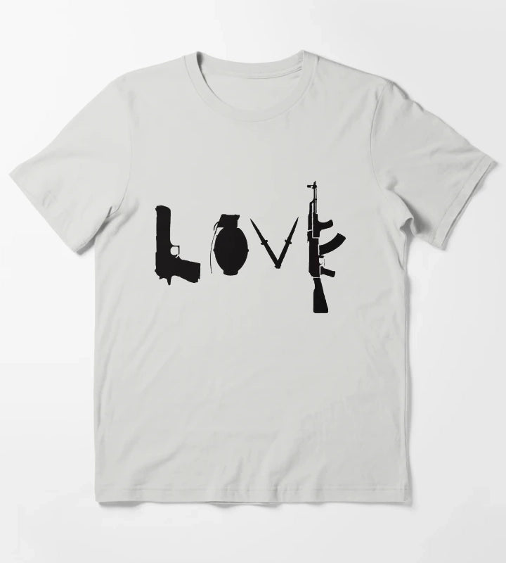 Banksy Love Guns T-Shirt Light Grey