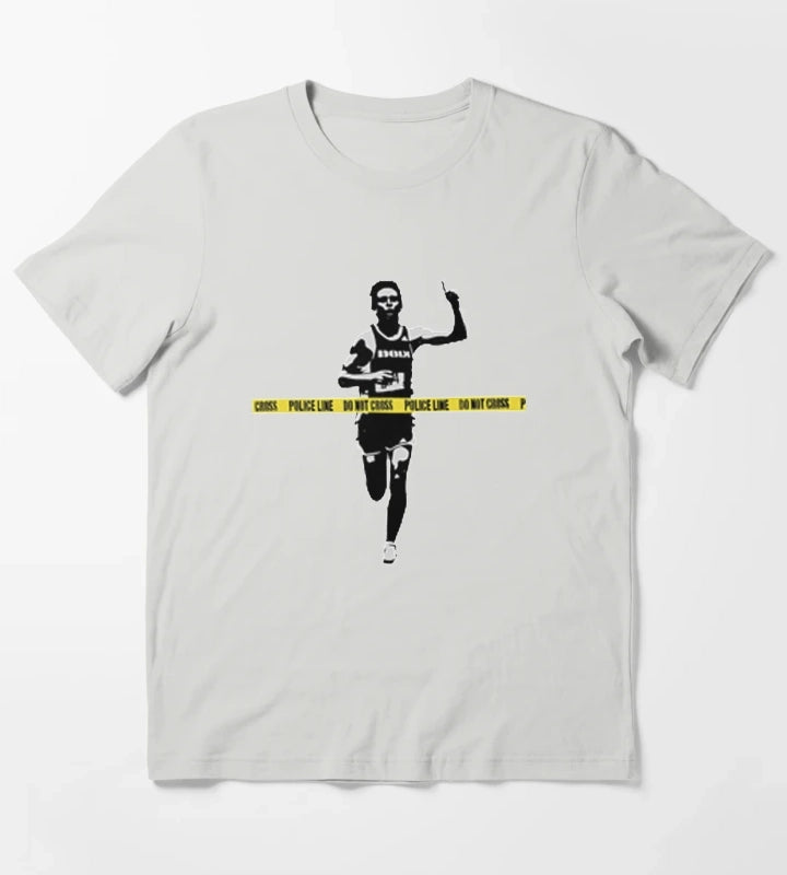Banksy Marathon Runner Police Line T-Shirt Light Grey