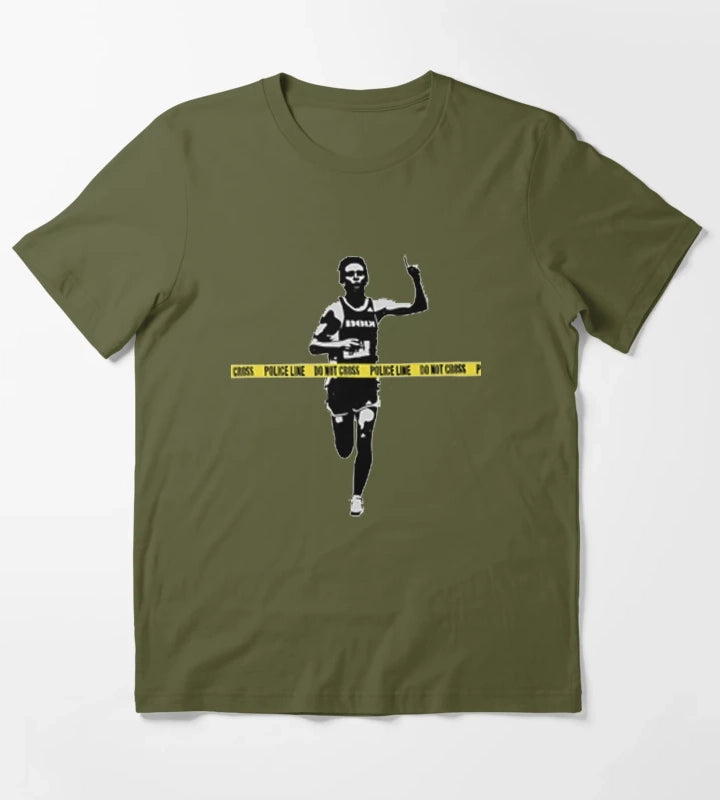 Banksy Marathon Runner Police Line T-Shirt Olive Green
