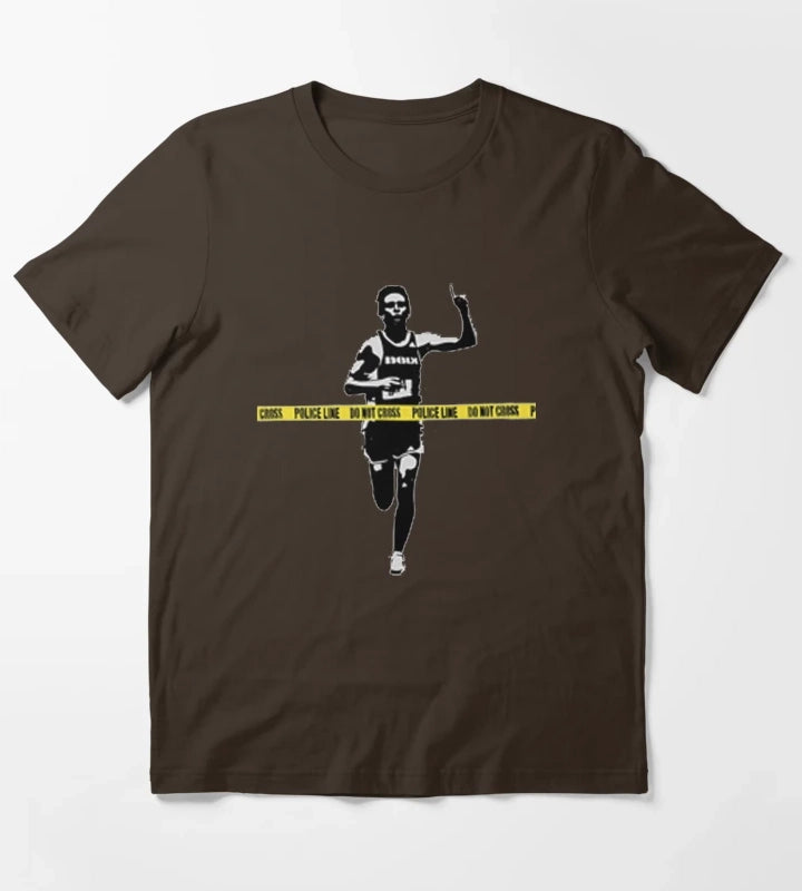 Banksy Marathon Runner Police Line T-Shirt Brown