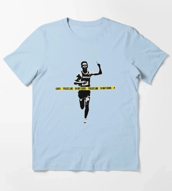 Banksy Marathon Runner Police Line T-Shirt Sky Blue